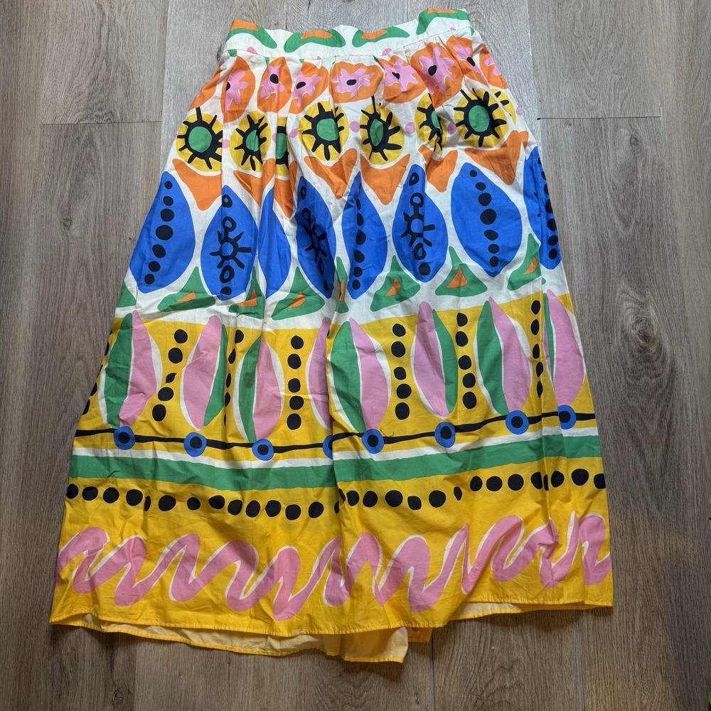 Joie High Waisted Colorful Tropical Printed Voluminous Maxi Skirt M 100% Cotton - Picture 2 of 7